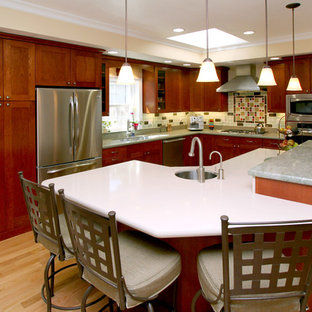 Traditional kitchen appliance - Example of a classic kitchen design in San Francisco with subway tile backsplash