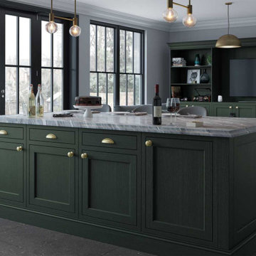 Ash In-frame Shaker style Kitchen Island Painted Forest Green