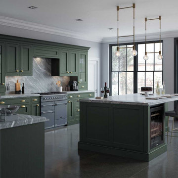 Ash In-frame Shaker style Kitchen Painted Forest Green