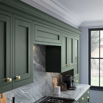 Ash In-frame Shaker style Kitchen Wall Unit Painted Forest Green