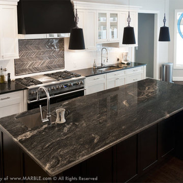 Astrus and Absolute Black Leathered Granite Kitchen | Marble.com