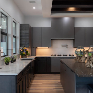 Award Winning indoor-outdoor Kitchen with Glass Garage Door