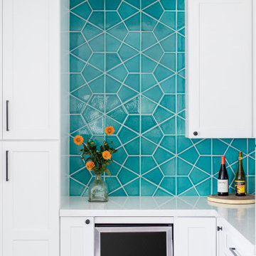 Backsplash with Hex Patterned Kitchen Tiles