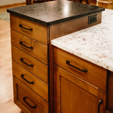 Bar Height Cabinet provides Drop Zone and also hides dishes in the sink