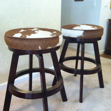 Bar Stools, Reupholstered in Hair on Hide