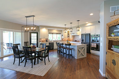 Inspiration for a craftsman l-shaped eat-in kitchen remodel in Bridgeport with shaker cabinets, white cabinets, an island and white countertops