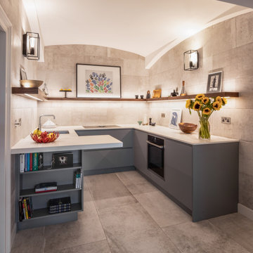 Basement Grey Handless Kitchen by Neil Norton Design
