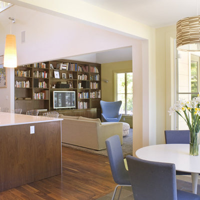 Trendy galley open concept kitchen photo in San Francisco with an undermount sink, flat-panel cabinets and dark wood cabinets