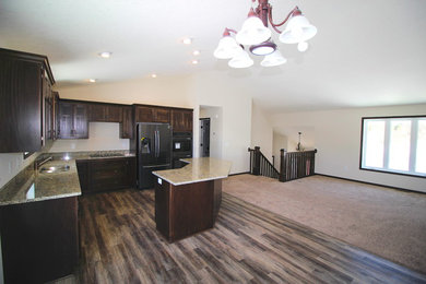 Kitchen - transitional vinyl floor kitchen idea in Minneapolis with granite countertops and beige countertops