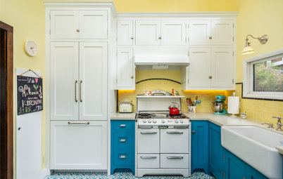 Yellow-and-Blue Kitchen Mixes Modern Amenities With Vintage Charm