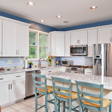 Beachy White Kitchen with Blue Accents in Columbia, MD