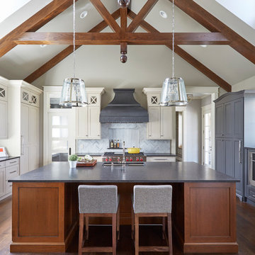 Beamed Ceiling in Transitional Kitchen