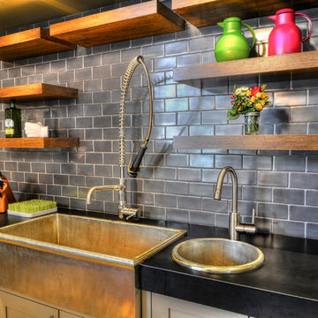 Farmhouse Apron Sink with Prep Sink in Black Counter Top
