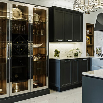 Beax-Arts Transitional Kitchen with Black Cabinets