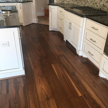 Before - Unfinished American Walnut Installed / After - Sand/Stain/Finish