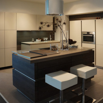 Beige Matte Lacquer & Wood Modern German Kitchen