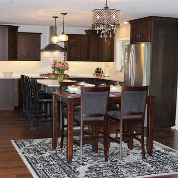 Bettendorf, IA- Kitchen in Dark Mocha Cabinetry With Painted Gray Accent Island