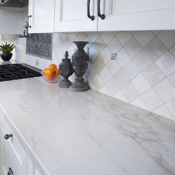 Bianco Venatino, Crema Marfil Marble Kitchen Countertop & Backsplash