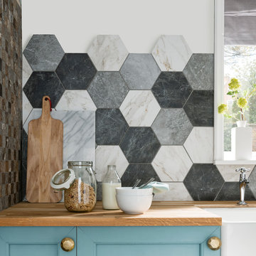 Bistro Grey White & Black Hexagon Marble Effect Tiles