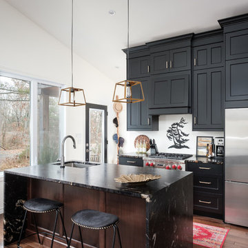 Black & Gold Modern Cottage Kitchen on Stoney Lake