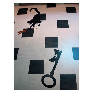 Black and White Linoleum Tile Inlay Floor - Contemporary - Kitchen ...