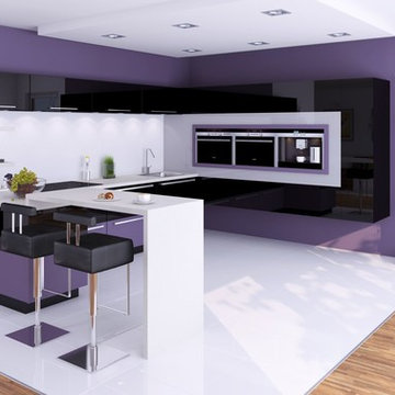 black lacquered kitchen with built in appliances