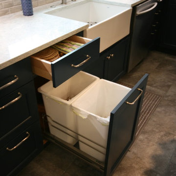 Blue Base Cabinets with White Upper Cabinets in Houston