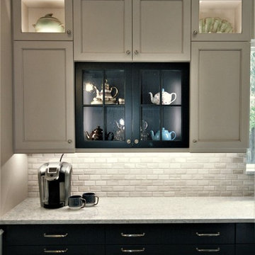 Blue Base Cabinets with White Upper Cabinets in Houston