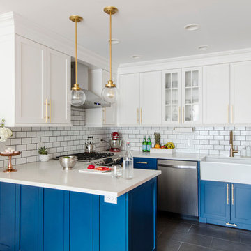 Blue Cabinets Kitchen and Pineapple Bathroom