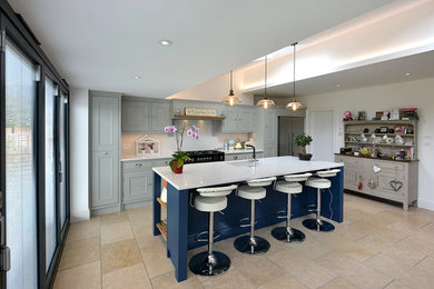 Blue Family Kitchen with Breakfast Bar