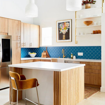 Blue Scalloped Tile for Eclectic Kitchen