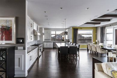 Inspiration for a contemporary kitchen in Edmonton with stainless steel appliances.