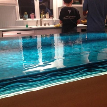 Blue wave glass counter top