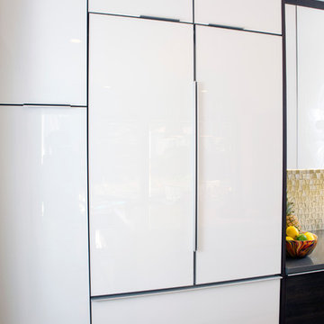 "Boca Textured" Carbone with Back Painted White Glass Doors