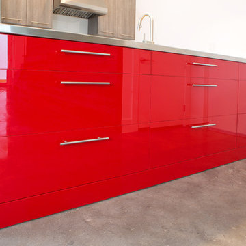 "Boca Textured" City Oak with High Gloss Red Lacquer Accent