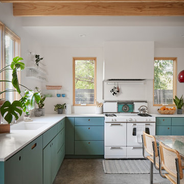 Boho Kitchen with Green Painted Cabinets