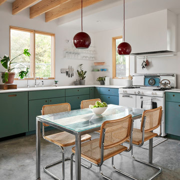 Boho Kitchen with Green Painted Cabinets