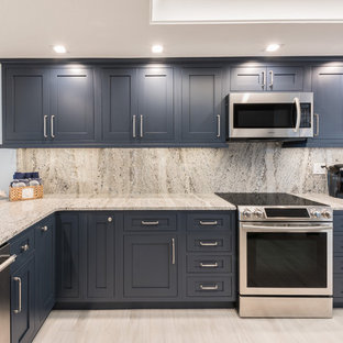 75 Kitchen with Blue Cabinets and Granite Countertops Design Ideas (You ...