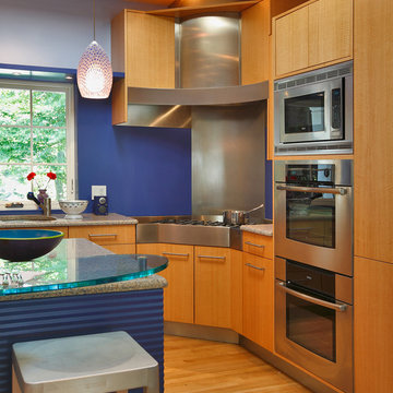 Bold Blue & Natural Maple Kitchen
