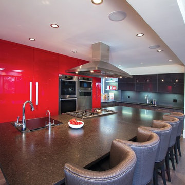 Bold Red kitchen in Patterson Calgary