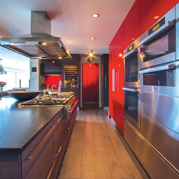 Bold Red kitchen in Patterson Calgary