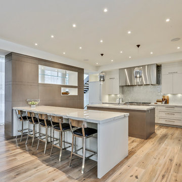 Bright Kitchen with White Bar and Island