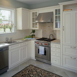 Inspiration for a traditional kitchen in New York with tile benchtops.