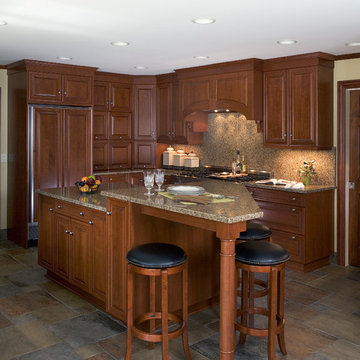 Brookhaven Cherry Kitchen with Granite Counters and Slate Tile Floor