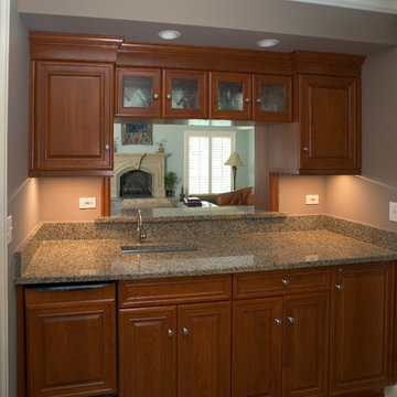 Brookhaven Raised Cabinet Cherry Wet Bar with Granite Island and Bar Sink