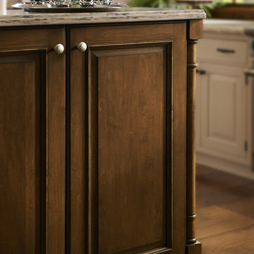 Brown Kitchen Island with Light Distressing