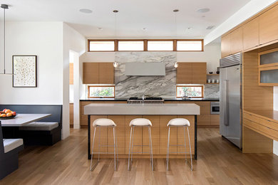 Example of a trendy kitchen design in San Francisco with an island
