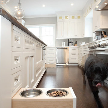 Built-in Dog Bowls - Transitional White Kitchen