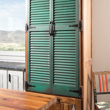 Cabinet detail. Farmhouse style with reclaimed unfinished wood.