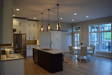 Mid-sized minimalist l-shaped eat-in kitchen photo in Cedar Rapids with an island